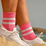 Soxey Double Stripe Damen Socken - Pink/Weiss